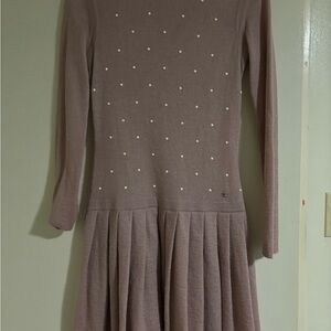 Elegant Chanel Long Sleeve Dress with Pearl Accents